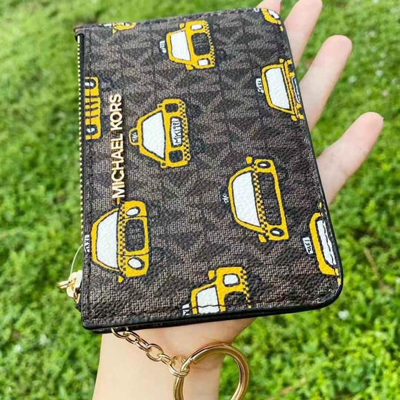 Michael Kors Jet Set Small Top Zip Coin Pouch ID Card Holder New York City Taxi - Picture 6 of 8